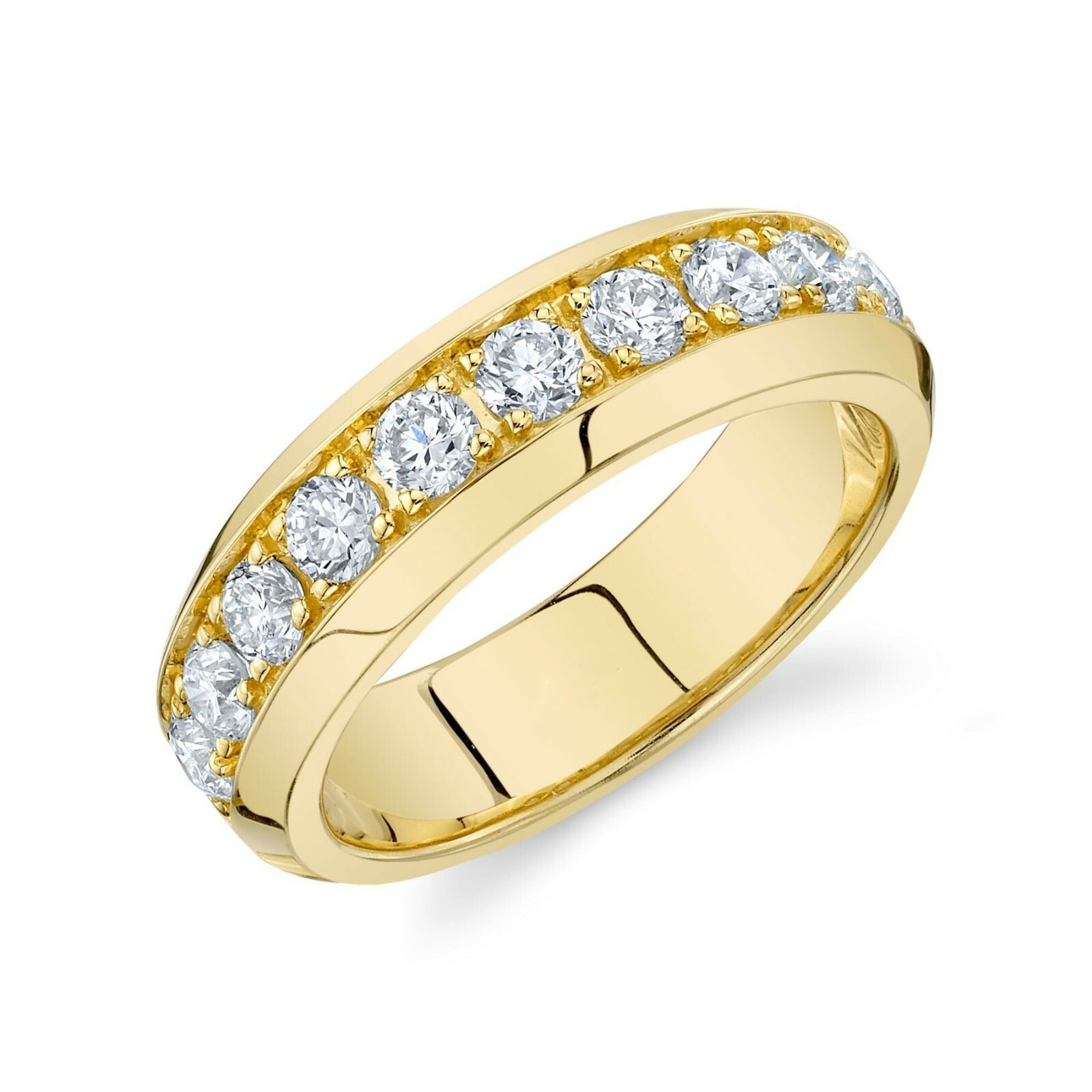14K Yellow Gold Diamond Wedding Band Ring Beveled Edge 1.00CT Round Cut Natural