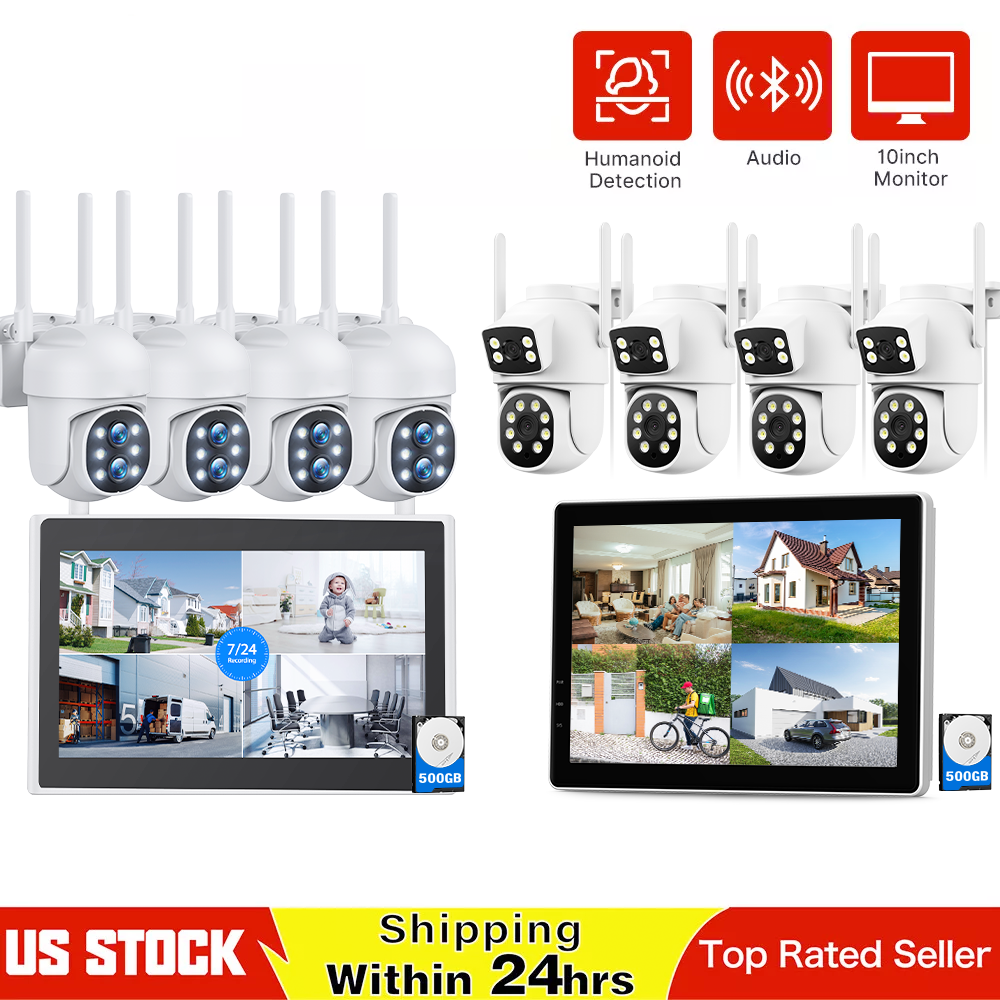Security Camera System Outdoor Wireless Audio Wifi Home CCTV  8/10CH NVR Monitor-image