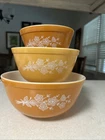 Vintage Pyrex Butterfly Gold Set 3 Mixing Bowls 401 402 403 Nesting Gorgeous!!!