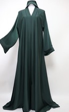 Dubai Abaya Closed Crinkle Semi Flare Umbrella Muslim Modest Dress Emerald