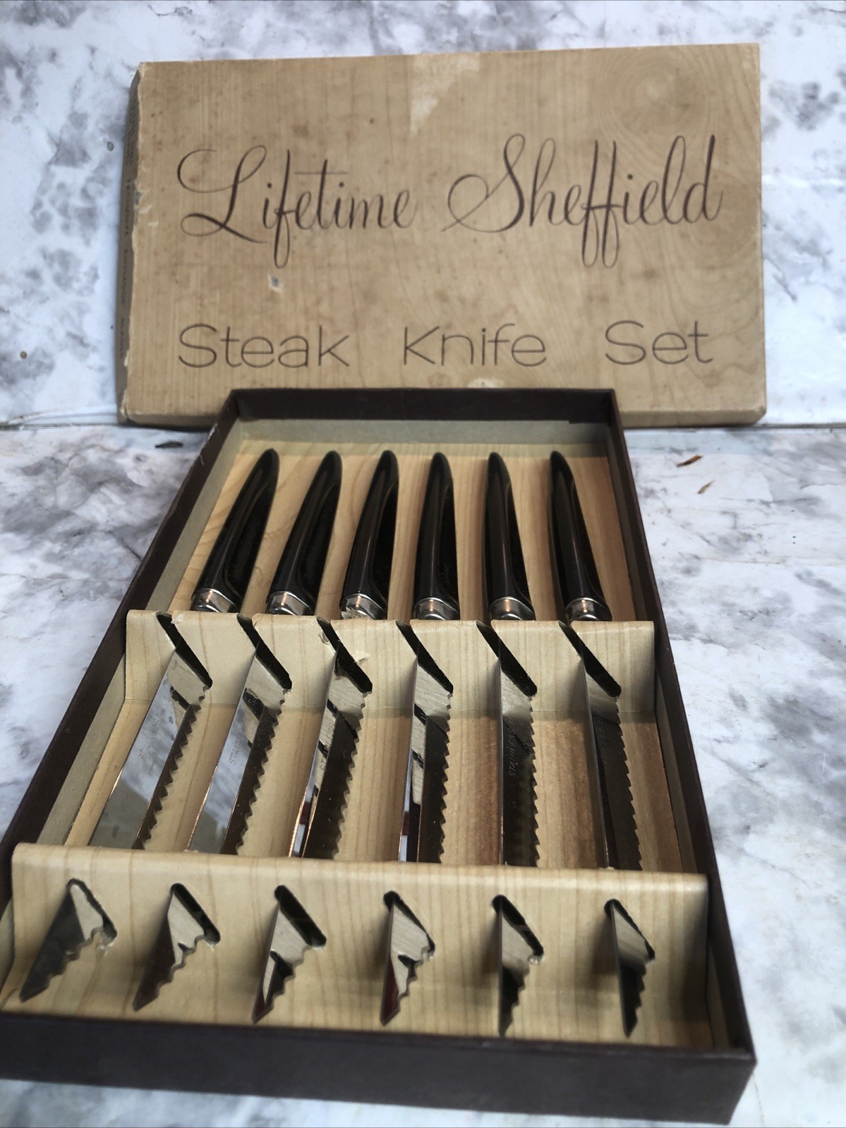 Vintage Lifetime Sheffield 6 Piece Steak Knife Set, Boxed