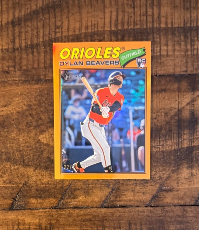 DYLAN BEAVERS 2026 Topps Heritage Orange Chrome Refractor Rookie Card SP #48 /25