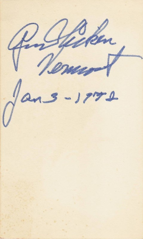 George D Aiken Signed Card 1972 US Senator Vermont Governor Autograph Signature