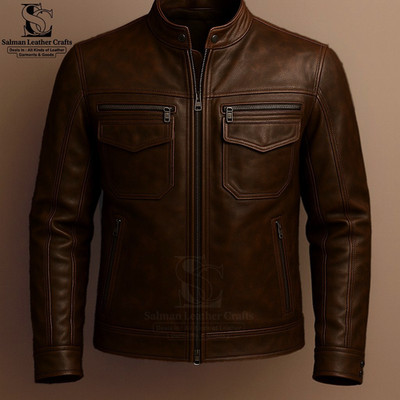 Men's Brown Biker Vintage Motorcycle Distressed Cafe Racer Leather Jacket