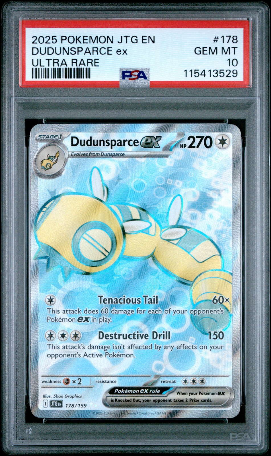 2025 POKEMON JTG EN-JOURNEY TOGETHER ULTRA RARE #178 DUDUNSPARCE EX PSA 10