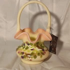 Fenton Art Glass Burmese  Basket "Song Sparrow" hand painted floral pattern