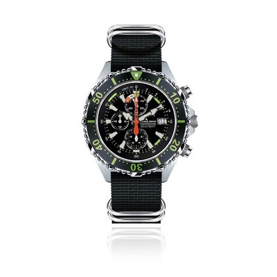 CHRIS BENZ DEPTHMETER CHRONOGRAPH 300M grün mit schwarzem Nylonband