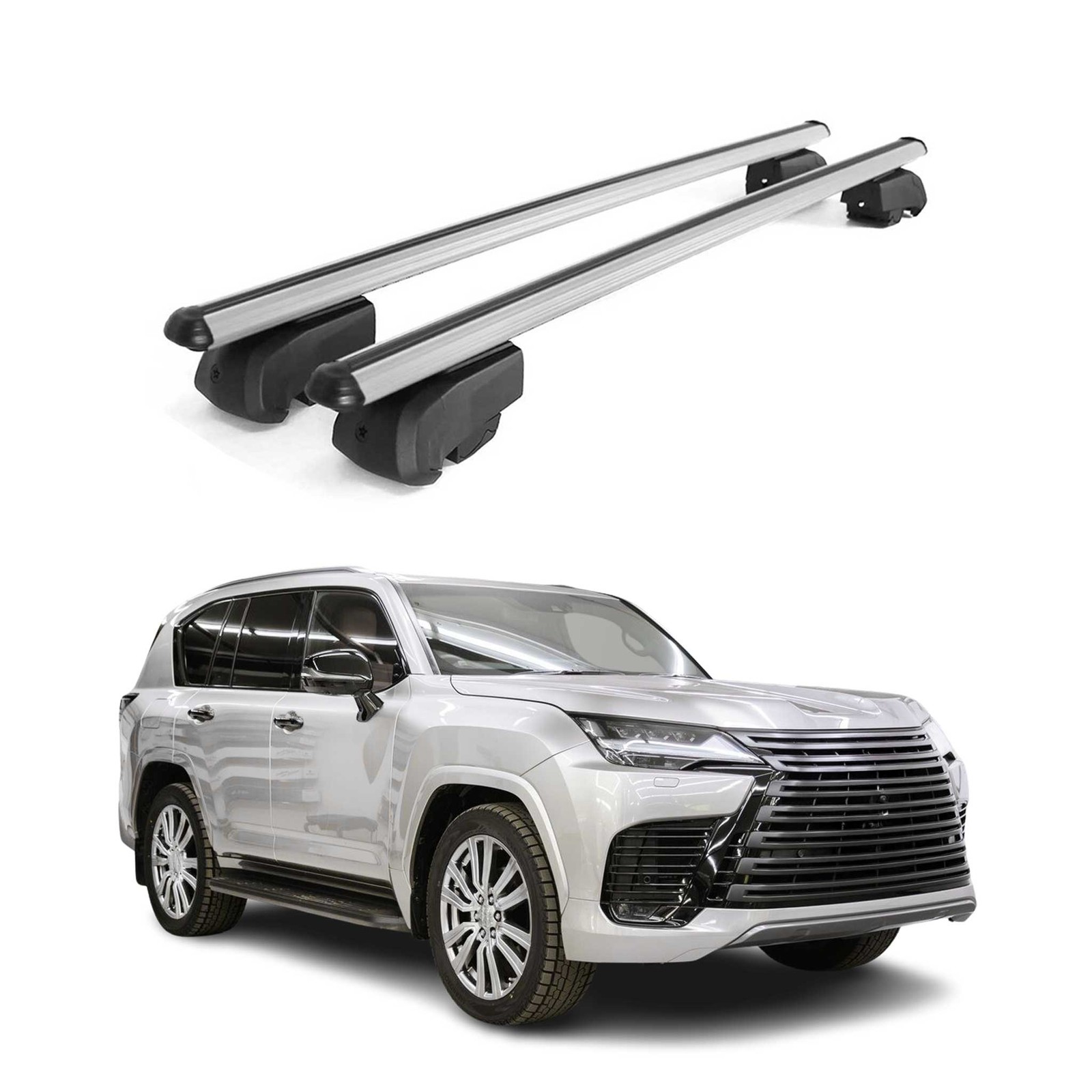 Barres de toit alu gris anti-sifflement pour le profil du Lexus LX 2021-2023