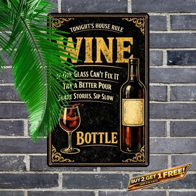 Black & Gold Typography Wine Quote Poster Retro Glass Design Metal Tin Sign