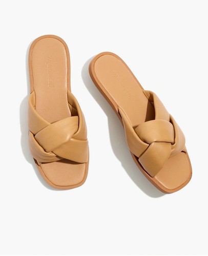 Madewell Jayna Braided Slide Sandals Amber Brown Leather Quiet Luxury 7