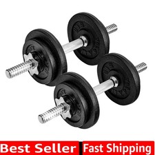 Old School Adjustable Dumbbell Set with Weight Plates, Star Lock Collars/Conn...