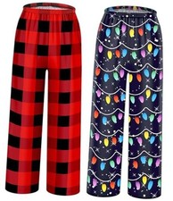 2PCS Girls Christmas Pants with Pockets Soft Long Loose 12-13 Years Lamp red