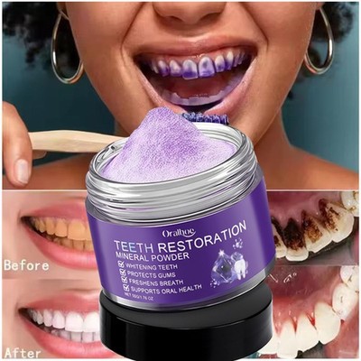 Teeth Restoration Mineral Powder, Teeth Whitening Fresh Breath Protect Gums 50g