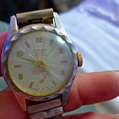 CIMIER De Luxe Swiss Made Vintage Manual Wind 1950s Silver Sunburst Dial