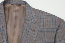 Canali Brown Blue US 42 R EU 52R Plaid Wool Blend Sports Coat