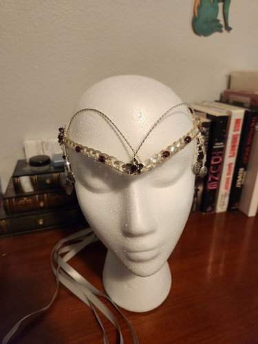 Sterling Silver Braided Headband with Genuine Garnets Bridal Style