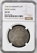 Germany Hesse - Cassel  1766 FU Silver 2/3 Thaler  Friedrich II NGC AU 50