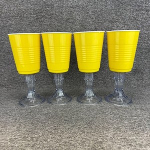 ✅Set Of 4 Yellow Solo Stem Cups Hard Plastic Vintage -16oz Each, 9" Tall