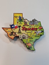 Texas Travel Souvenir Fridge Magnet Map Shape Cities Highways Landmarks Collage