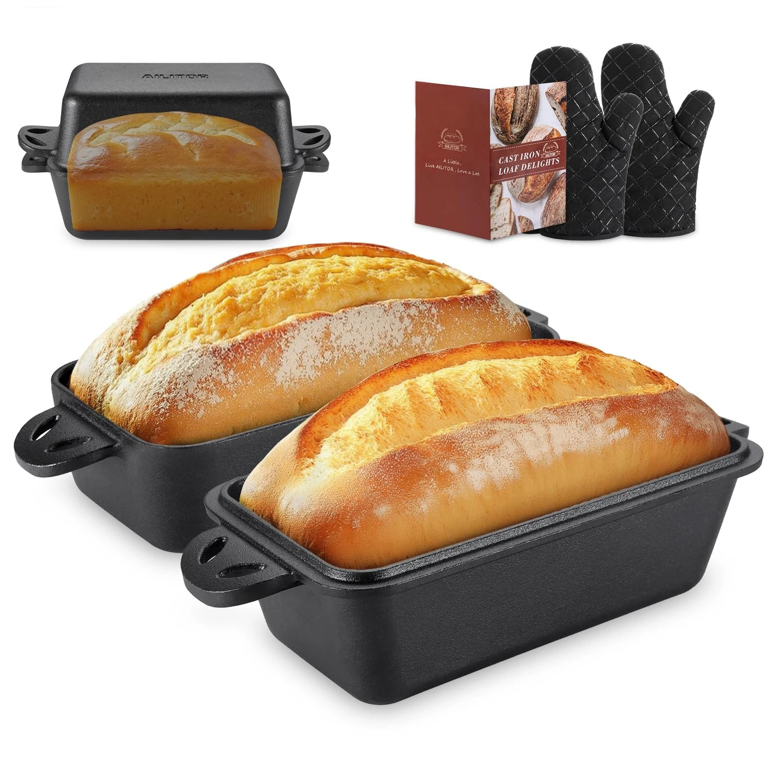 Cast Iron Loaf Pan with Lid 9x5 Inch - Bread Baking Pans for Homemade Bread, ...