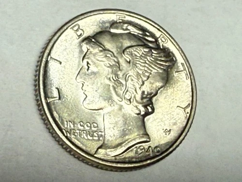 1940 MERCURY silver U.S. dime. Flashy white satin gem BU. #q1