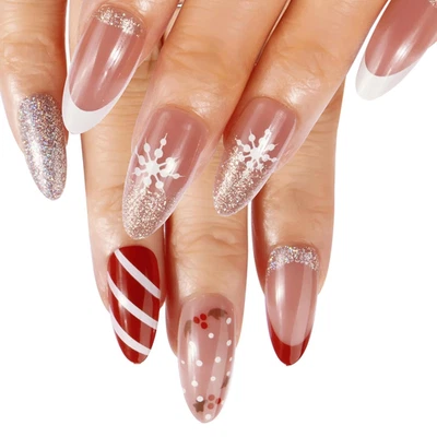 48 Stücke Künstliche Nägel Rot Weihnachten Schneeflocke Falsche Nägel