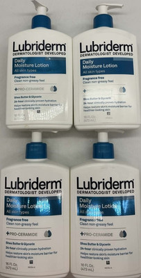 4PK Lubriderm Daily Moisture Lotion ~ 16 OZ EA ~ All Skin Types ~ Fragrance Free