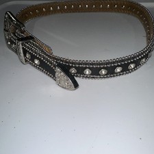 Nocona Rhinestone Belt Ladies Western Leather Bling Belt Silver Accents Size S