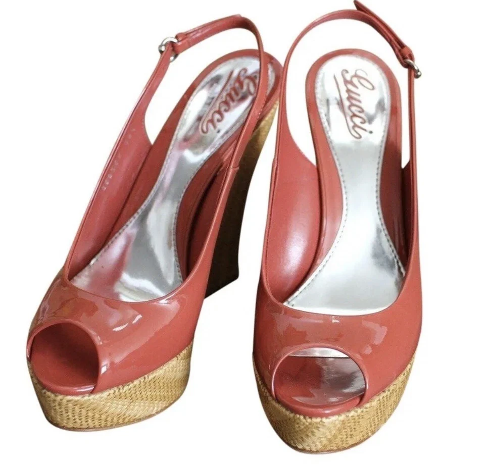 GUCCI CHAROL PLATAFORMA CUÑAS CORAL TALLA 7 NUEVO EN CAJA AUTÉNTICO Foto 3 de 4