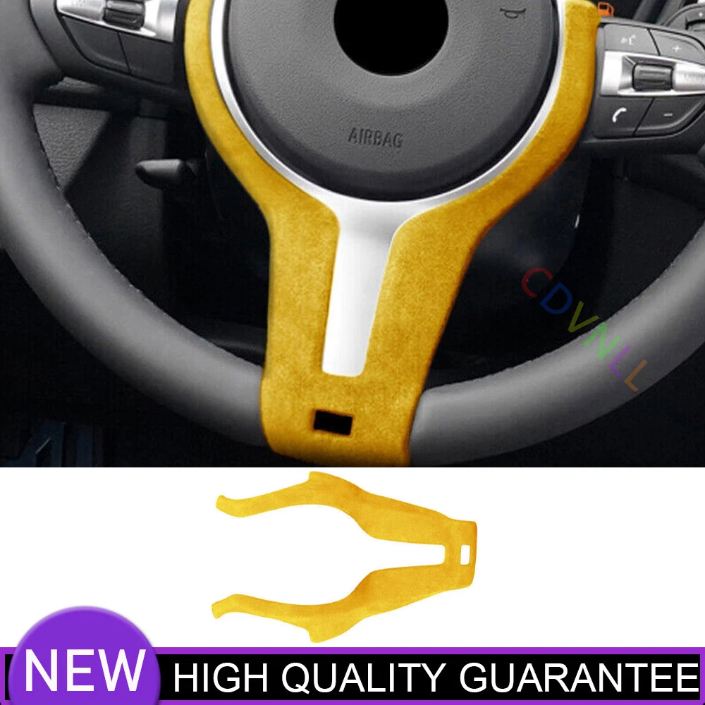 For BMW 3 4 Series GT 2013-2018 Yellow Suede Interior Cover Steering Wheel Trim