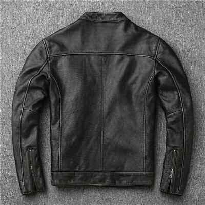 Men's Motorcycle Bomber Café Racer Vintage Black Biker Top Grain Leather Jacket