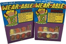 Lot of 2 1987 Love-Able Wear-Able Brooch Fuzzy Variety Colored Animals New