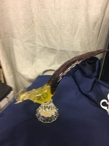 MCM Mid Century Vintage Murano 13" Long Venetian Glass Pheasant, Bird, Label