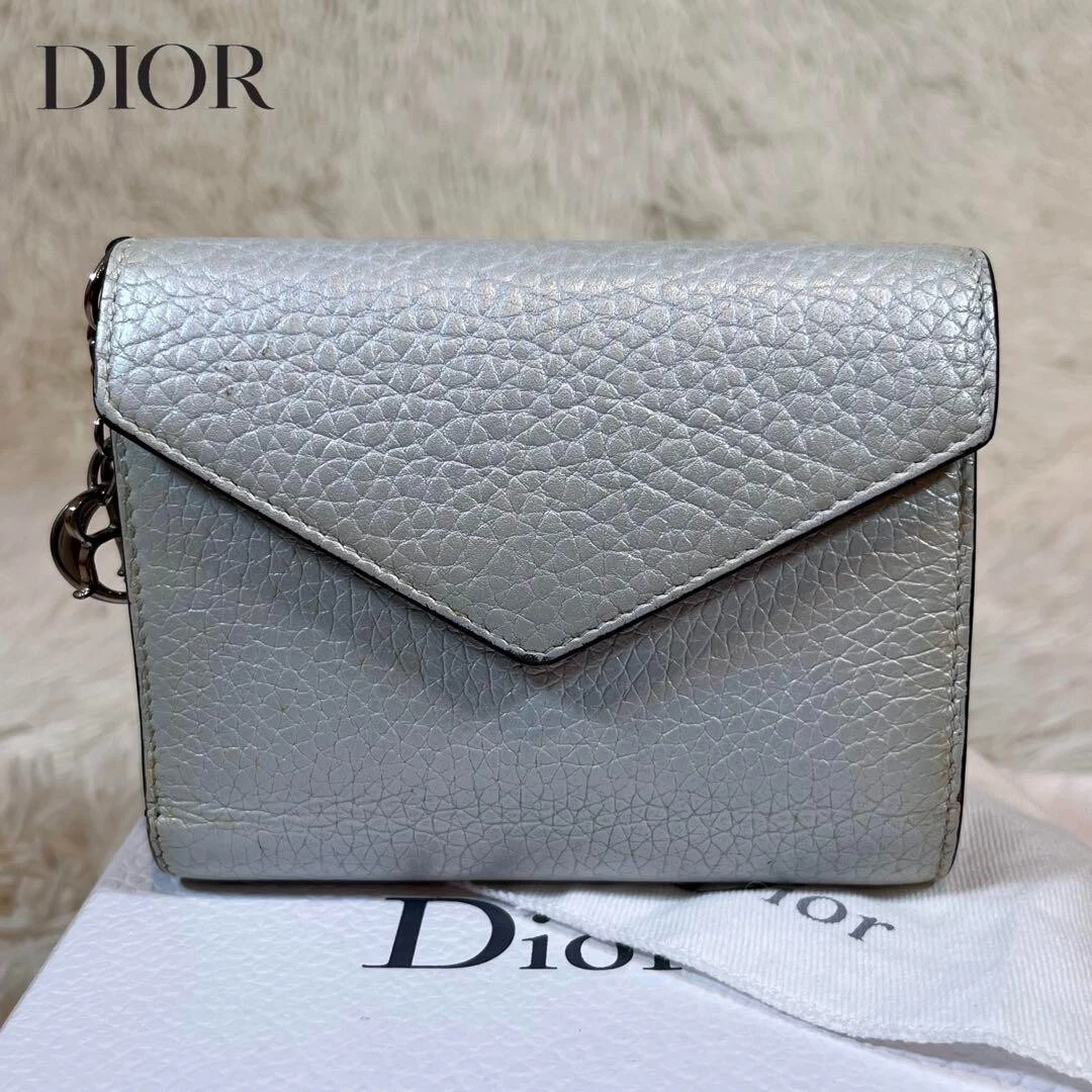 Portefeuille Dior Charm Triple Lady Dior Argent 3,7 x 4,5 x 0,7 pouces