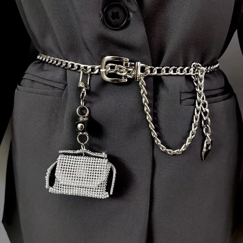 2023 new metal punk style chain belt men's pants chain hundred