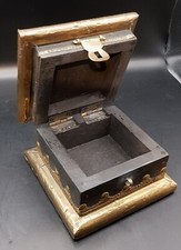 Ornate Vintage Brass & Wood Box - Trinket Keepsake Jewellery. 10 By 10 By 6.5 cm