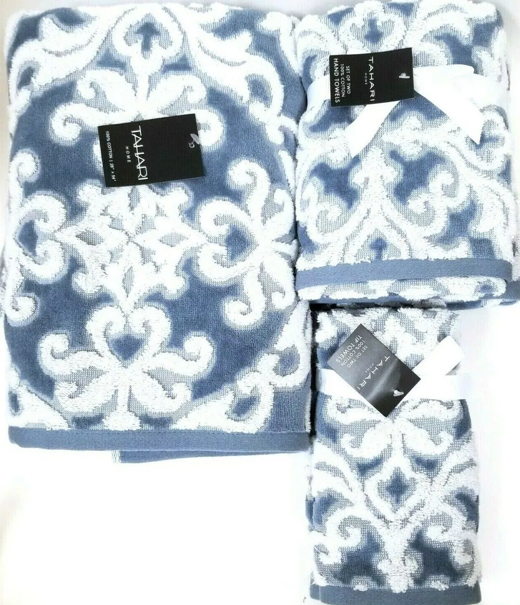 Blue and white patterned bath towels sale