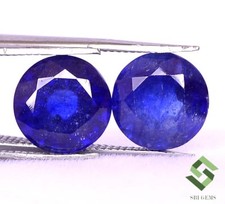 9 mm Natural Blue Sapphire Round Cut Pair 7.77 Cts Deep Blue Loose Gemstones GF