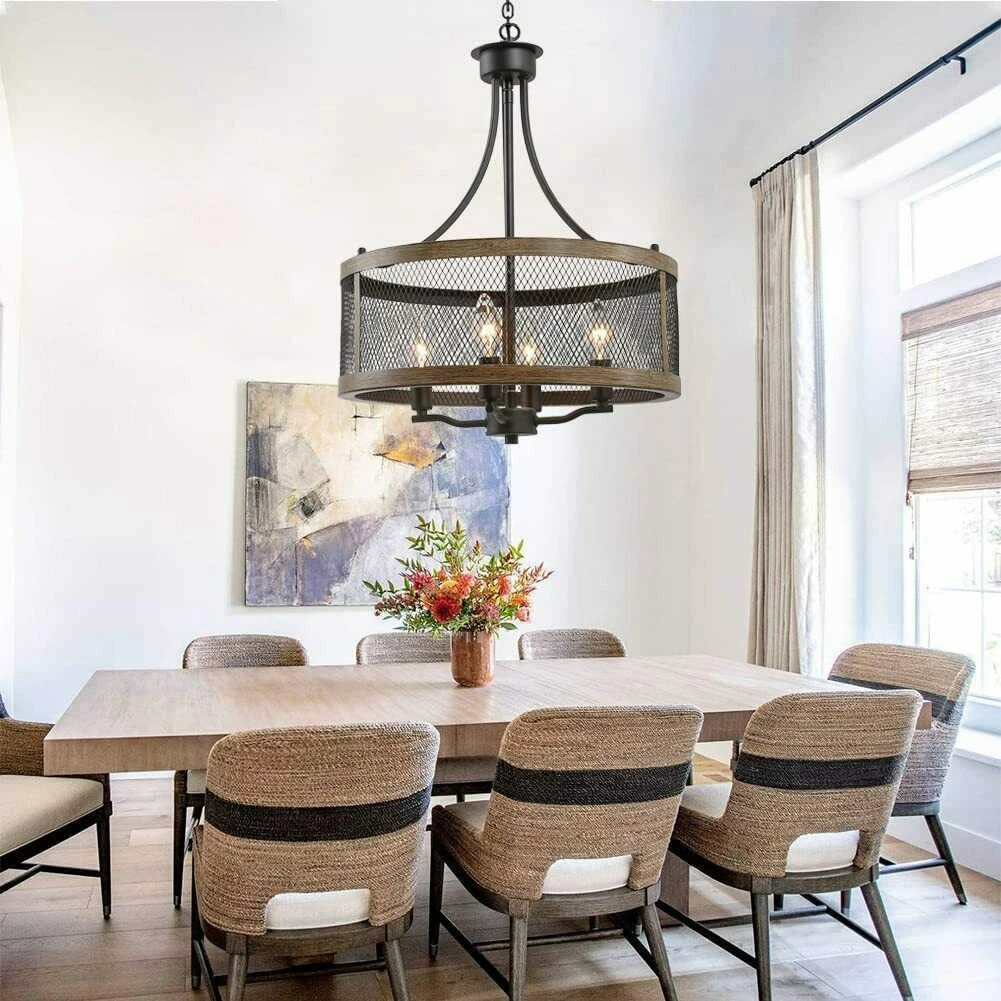 Retro Drum Chandelier 4 Light Farmhouse Dining Room Kitchen