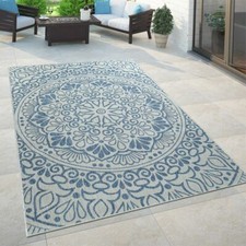 Indoor Outdoor Rug Large Grey Blue Oriental Pattern Decking Patio Garden XL Mats