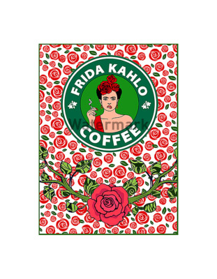 Frida Kahlo Pop Art Coffee & Roses Crazy Quilt Block Free Shipping World Wide
