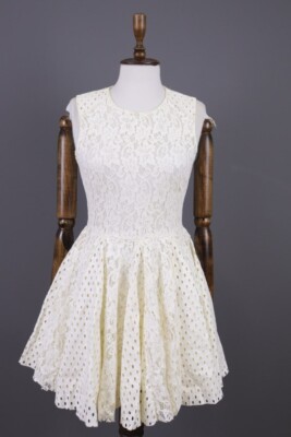 MSGM Ivory Mesh Sleeveless A-Line Lace Short Dress Size 40