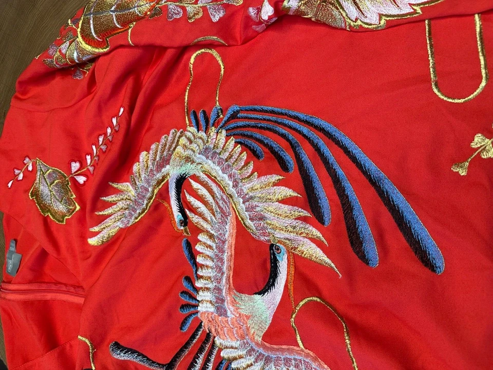 Asos Woman Shift Dress Size 20 Red Phoenix Bird Print Lined Zip Back Oriental - Image 2 of 4