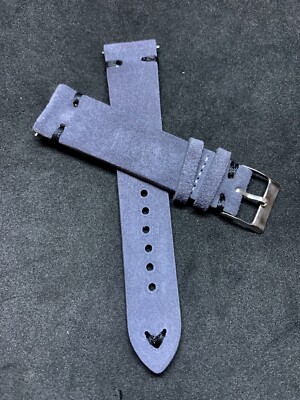 02 Straps 21mm GRAY handmade Vintage Suede Leather watch band strap black stitch