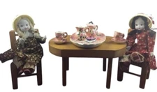 Porcelain Dolls Miniature Table Chairs and Tea Set Doll