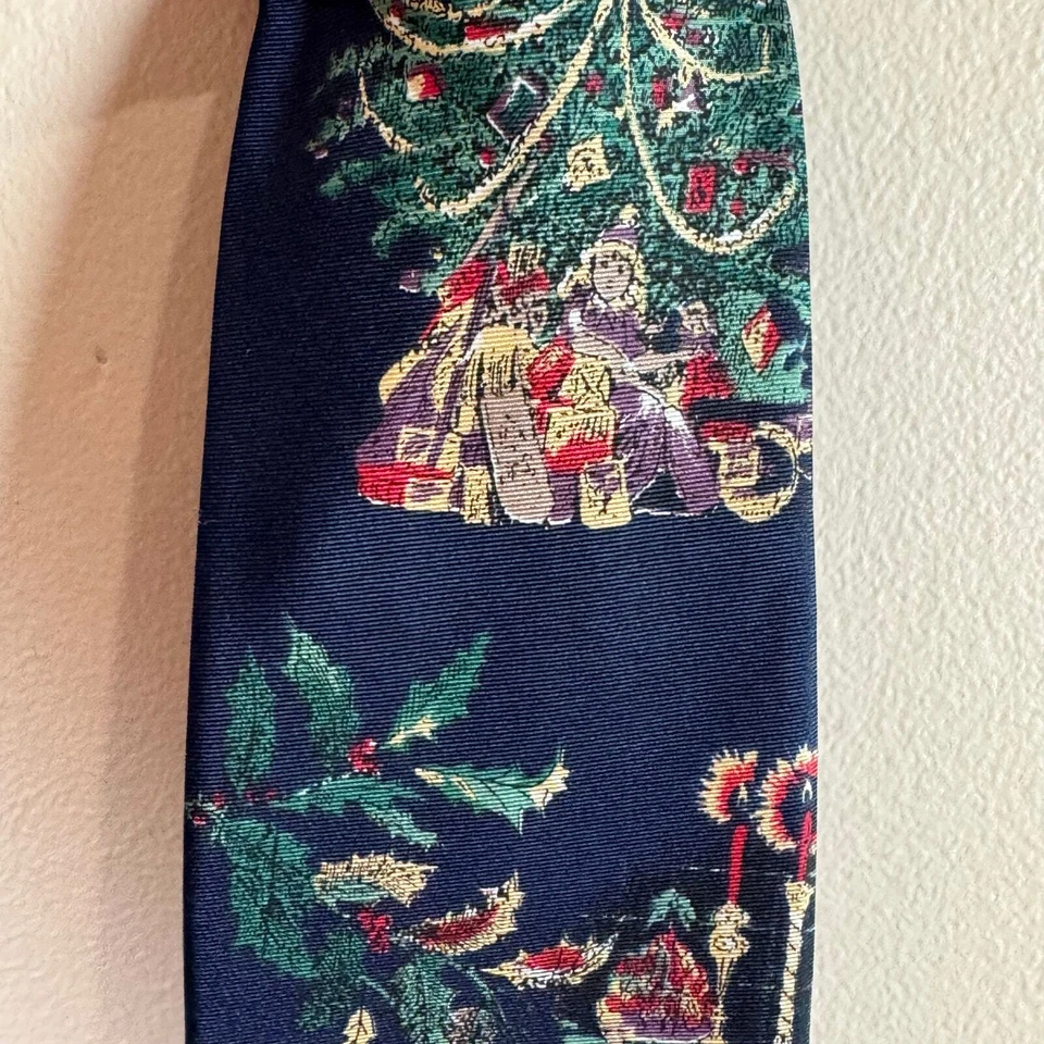 Webley 100% Silk Blue Christmas Tree Santa Novelty Print Mens Tie - Image 3 of 4