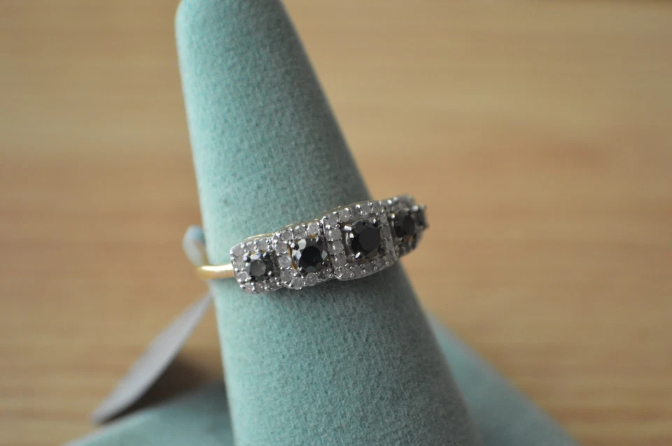 1.00ct Natural Green /White Diamond Ring 14k Yellow Gold over Fine Silver Size 9 - Image 4 of 4