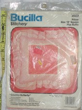 Bucilla Stitchery 49432 Country Butterfly Square Pillow w Ruffle Cottage KIT New