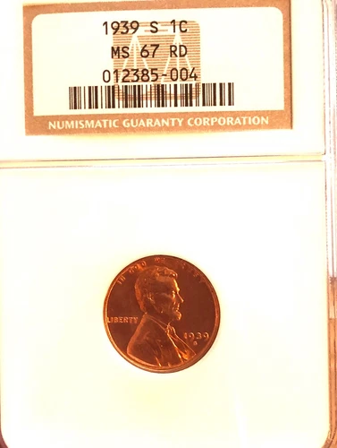 WOW__1939-S BU LINCOLN WHEAT CENT PENNY NGC CERTIFIED MS-67 RD