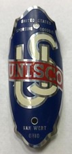 Antiguo NOS Schwinn UNISCO placa de cabeza de bicicleta EE. UU. Sporting GOODS Van Wert Ohio
